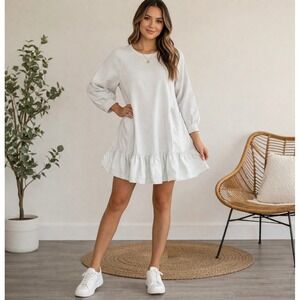 Daily Practice Anthropologie Eldridge Ruffle-Hem Mini Dress L NWT Cottagecore